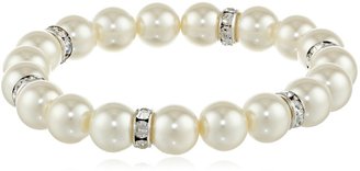 1928 Jewelry Pearl Essentials" Silver-Tone White and Crystal Stretch Bracelet