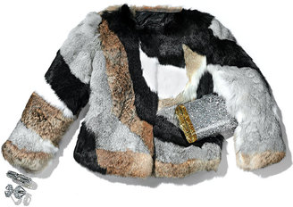 Trilogy Patchwork Rabbit Fur Jacket