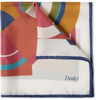 Drakes Printed Silk Pocket Square