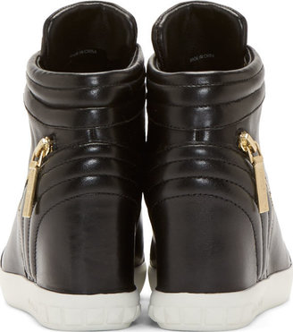 Balmain Pierre Black Leather Zipped & Ribbed Wedge Sneaker