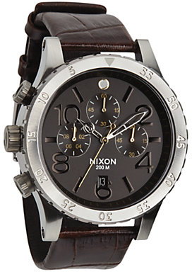 Nixon A363-1887 Men's The 48-20 Chronograph Leather Strap Watch, Brown