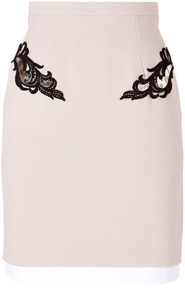 Marios Schwab Wool Pencil Skirt with Lace and Metal