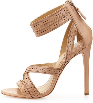 Brian Atwood Lucila Perforated Strappy Leather Sandal, Nude