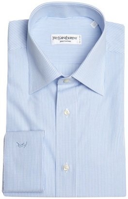 Saint Laurent blue and white striped cotton point collar dress shirt