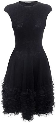 Alexander McQueen Tonal Lace Knit Ruffle Dress