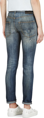 R 13 Blue Paint Rub Slouch Skinny Faded Jeans
