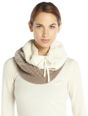 Wyatt ivory and brown ombre cashmere knit snood scarf