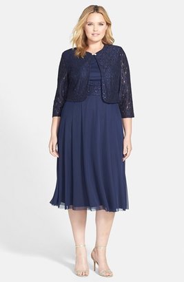 Jessica Howard Ruched Waist Dress & Lace Jacket (Plus Size)