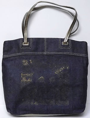 AK Anne Klein $75 Handbag Lion Sparkle Tote Gold and Denim Purse