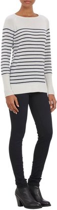 Barneys New York Thin-Stripe Cashmere Sweater-White