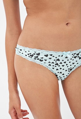 Forever 21 Heart Print Lace-Trimmed Thong