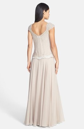 J Kara Embellished Bodice Chiffon Gown with Shawl (Regular & Petite)