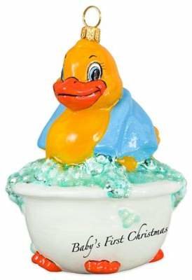 Joy the World Collectibles Baby's First Rubber Ducky Christmas Ornament with Blue Towel