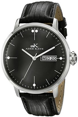 Adee Kaye Men's AK2226-M/BK Stainless Steel Watch with Black Faux-Leather Band