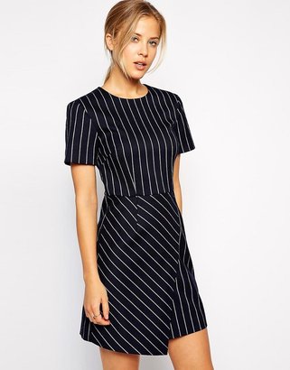 ASOS COLLECTION Dress in Stripe with Asymmetric Hem
