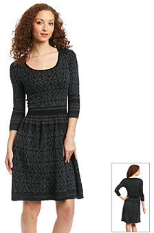Calvin Klein Diamond Print Fit And Flare Sweater Dress