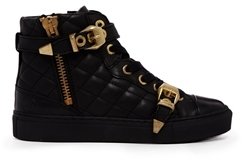 Bronx Black Leather High Top Trainers with Gold Buckles - Black/gold