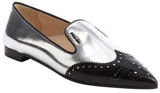 Prada silver and black patent leather tooled wingtip flats