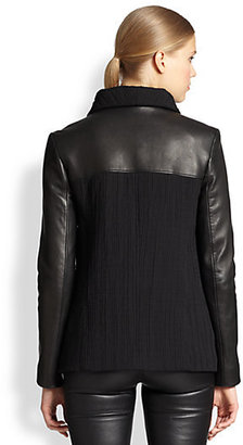 Helmut Lang Blizzard Asymmetrical Leather-Trimmed Knit Jacket