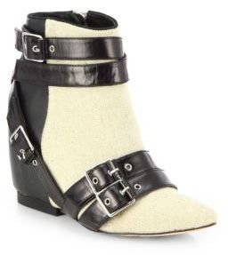 Josie Isa Tapia Linen & Leather Wedge Ankle Boots