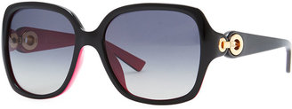 Christian Dior Diorissimo 1N Square Sunglasses, Black/Fuchsia