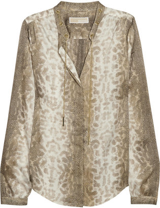 MICHAEL Michael Kors Chain-trimmed snake-print satin blouse