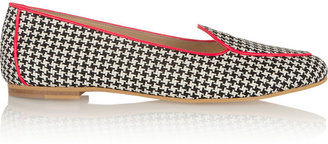 Aperlaï Patent leather-trimmed woven straw slippers