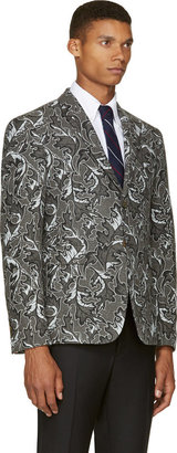 Thom Browne Grey Wool & Cashmere Oak Leaf Print Blazer