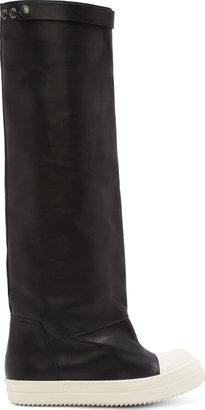 Rick Owens Black Leather Knee-High Muck Boots