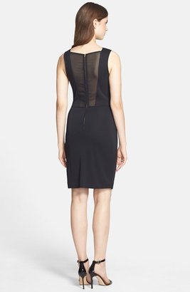French Connection Mesh Inset Drape Front Crepe Dress
