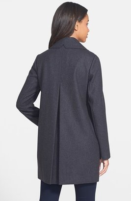 Vera Wang Bouclé Trim A-Line Wool Blend Coat (Online Only)