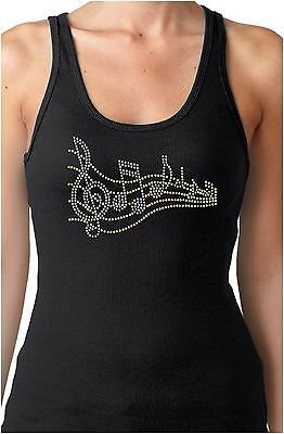 American Apparel Musical Notes Rhinestone Women's Fitted Tank Tops