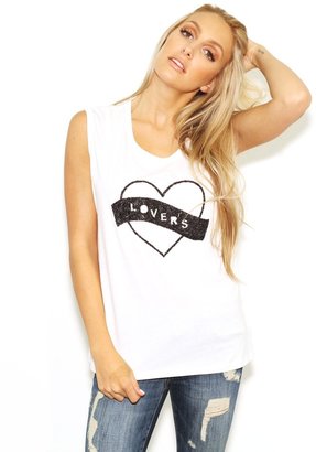 Lovers + Friends Lovers & Friends Lovers Beaded Muscle Tee in White