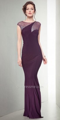 Mignon Beaded one shoulder illusion evening dresses