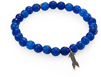 Sydney Evan Black Diamond, Dark Blue Agate & 14K Rose Gold Arrow Beaded Stretch Bracelet