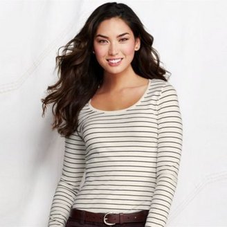 Lands' End Lands End Cream womens striped cotton/modal scoop tee