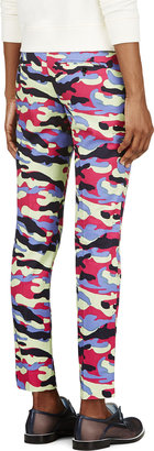Carven Lime Green & Pink Gabardine Camouflage Trousers