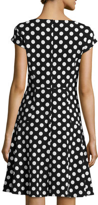 Chetta B Polka-Dot Fit-and-Flare Dress, Black/White