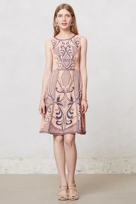 Anthropologie Champagne & Strawberry Embroidered Filligree Dress