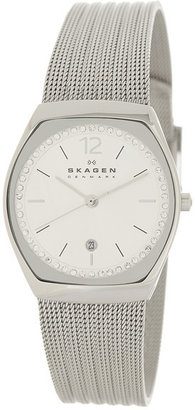 Skagen Women's Crystal Striped Mesh Bracelet Watch