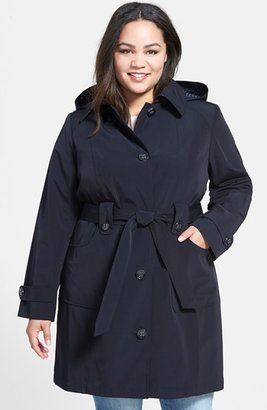 Gallery Polka Dot Trim Single Breasted Trench Coat (Plus Size)