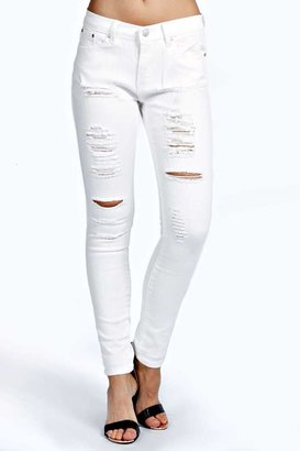 boohoo Abby High Rise Heavy Ripped Super Skinny Jeans