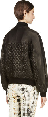 Balmain Black Quilted Leather Bomber Jacket