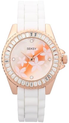 Sekonda Seksy by Women's Quartz Watch with Rose Gold Patterned Dial and White Silicone Strap 4560.37