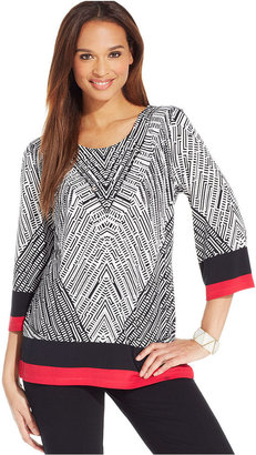 JM Collection Printed Colorblock Tunic