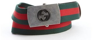 Gucci green and red woven signature web stripe belt