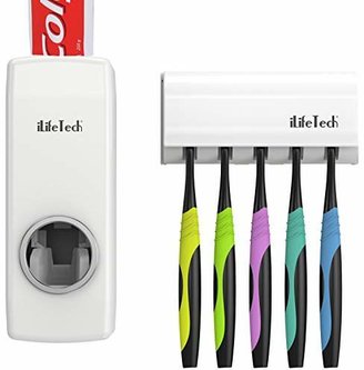 iLifeTech Hands Free Toothpaste Dispenser Automatic Toothpaste Squeezer and Holder Set (5 Brush Holder)