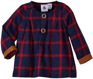Petit Bateau Checkered Top with Cuff (Baby) - Navy/Red-3 Months