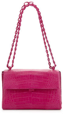 Nancy Gonzalez Crocodile Small Flap Shoulder Bag, Pink