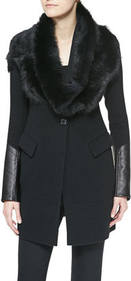 Donna Karan Long Jacket with Leather Cuffs